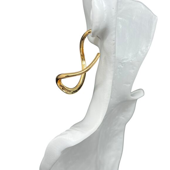 Modern Gold Tone Geometric Square Hoop Statement Earring Minimalist Post Stud - Picture 6 of 8